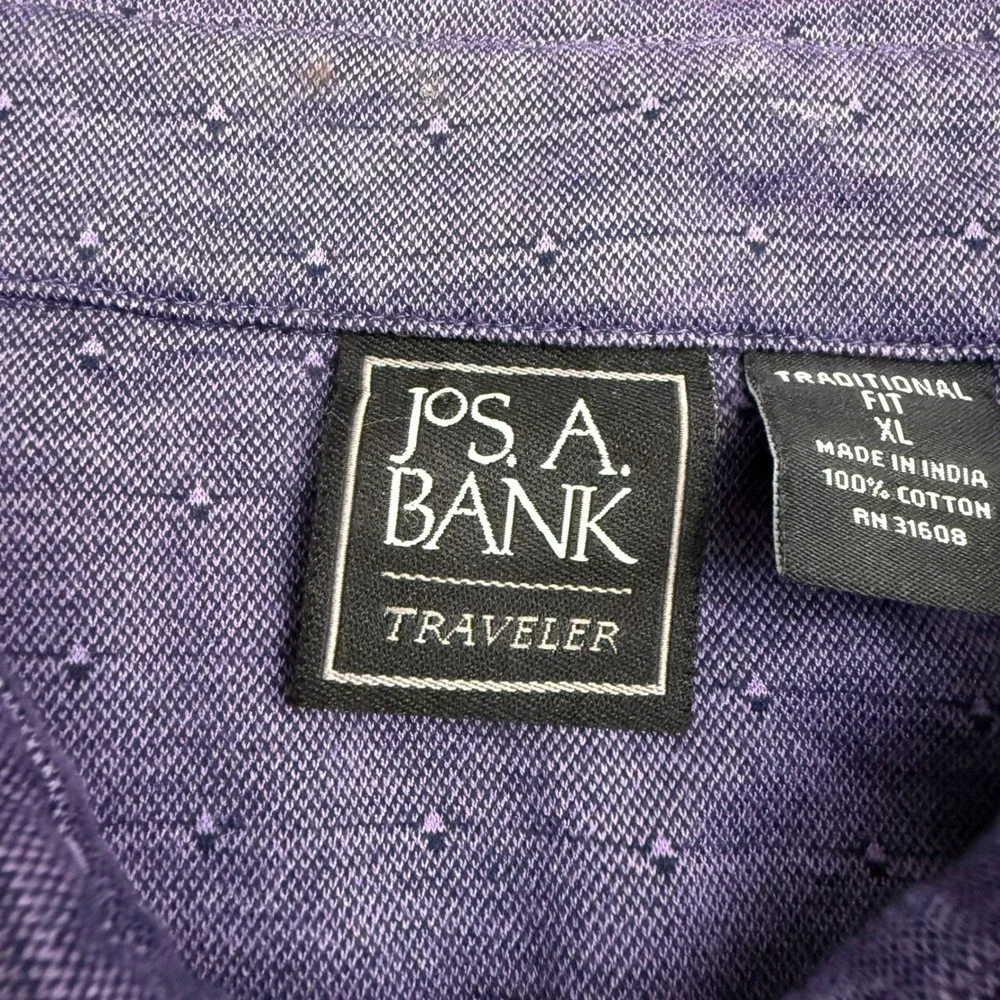 Jos A Bank Traveler Mens XL Purple‎ Geo Print Short Sleeve Polo Shirt